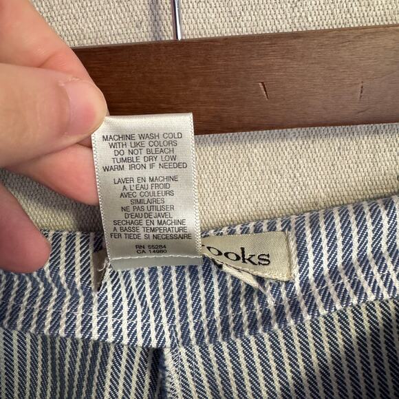 David Brooks Size 12 Blue White Striped Cotton Capri Pants Side Zip - Picture 7 of 10